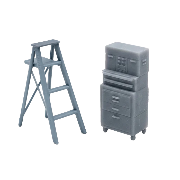 1/87 HO Scale Toolbox & Step Ladder Set – 3D Resin Printed