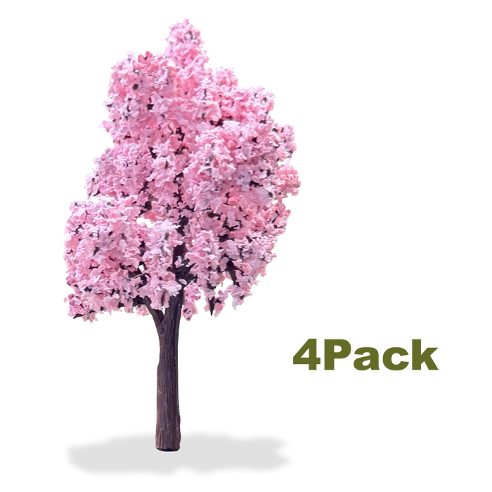 2.5" Flowering Cherry Trees –  Handmade Detailed Scale Model Trees, 4 Pack