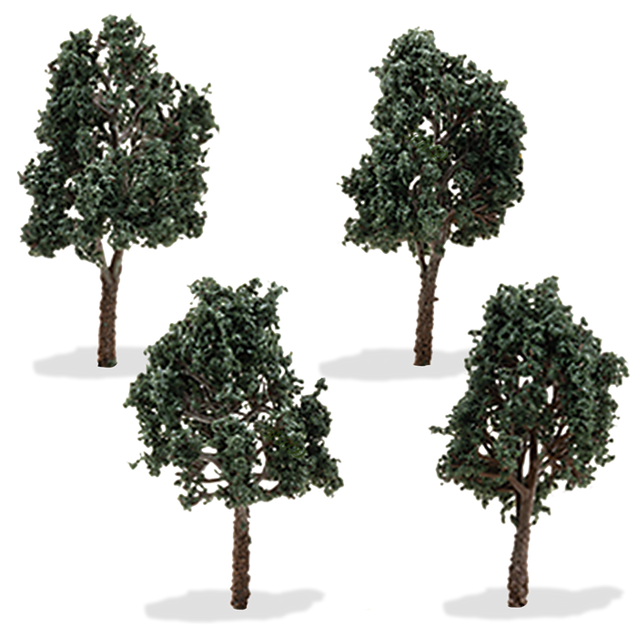 3" Dark Green Oak Trees – Handmade Miniature Scale Model Trees, 4 Pack