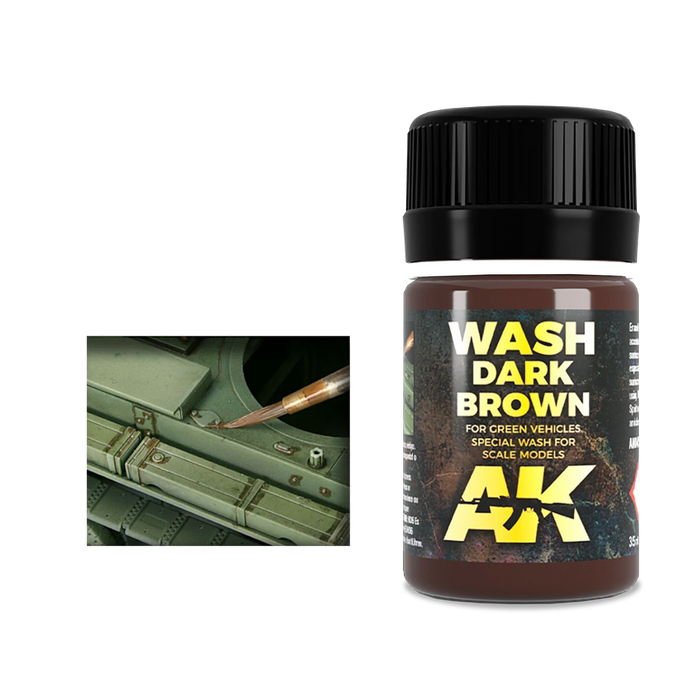 AK Interactive Wash Dark Brown for Green Vehicles – Enamel Wash, 35ml