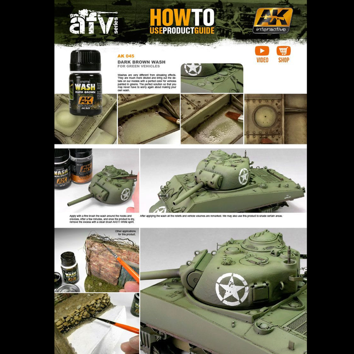 AK Interactive Wash Dark Brown for Green Vehicles – Enamel Wash, 35ml