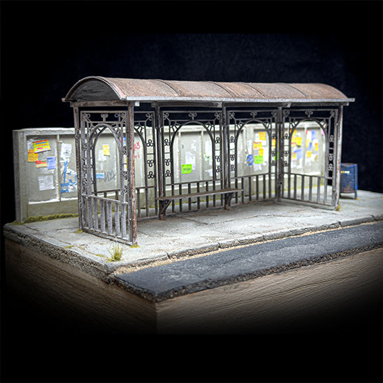 Red Wild Diorama 1:35 Scale Ukrainian Bus Stop with Trash Can
