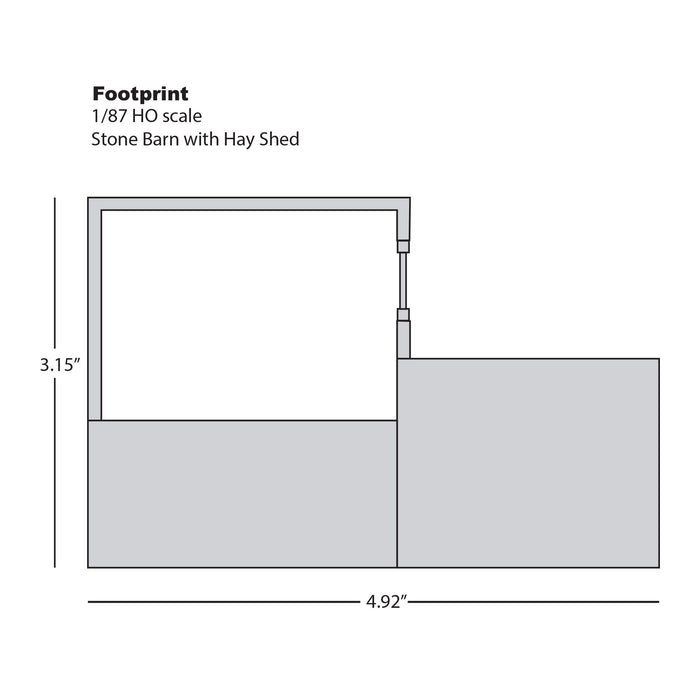 HO 1:87 Scale Stone Barn with Hay Shed and Gated Fence