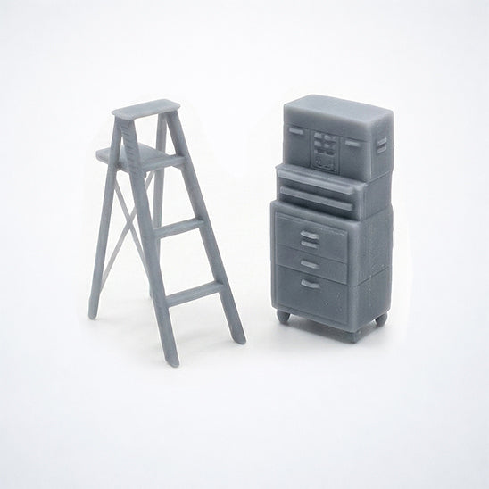 1/87 HO Scale Toolbox & Step Ladder Set – 3D Resin Printed