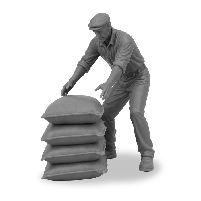 1/35 Scale Worker with Sack Stack – Resin Figure Set