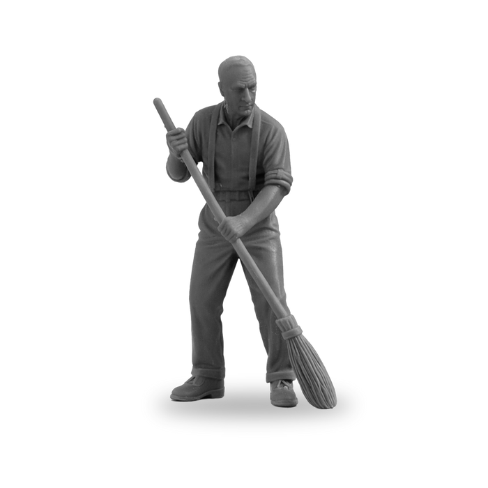 1/48 Scale Man Sweeping – High Detail Resin Figure – Diorama Accessory