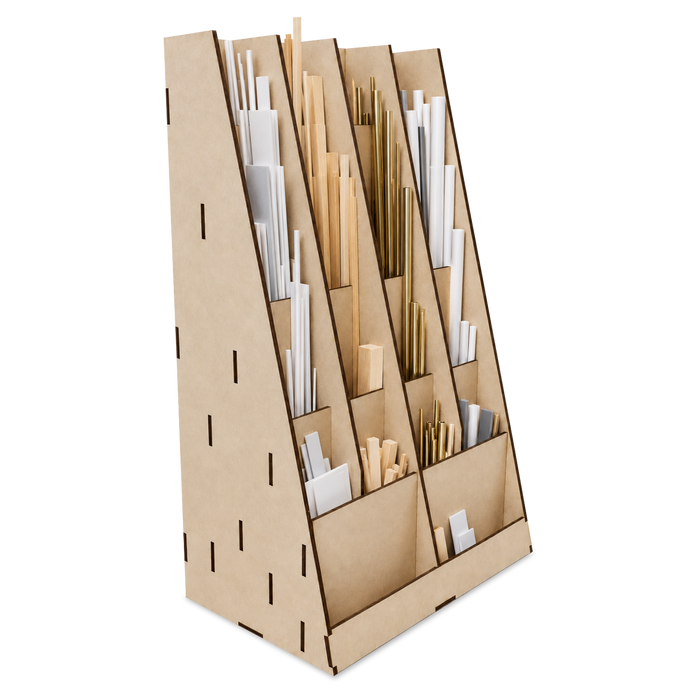 Laser-Cut Scratchbuilding Material Organizer – Stripwood, Styrene and Metal Storage