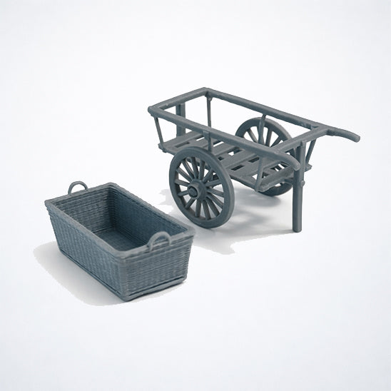 1/35 Wooden Vendor Cart with removable Wicker Basket